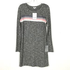 Love, Fire Long Sleeve Striped Sweater Dress Gray